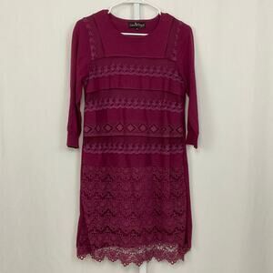 Liza Byrd Women’s Plum Lace Trim Sweater Dress Size S